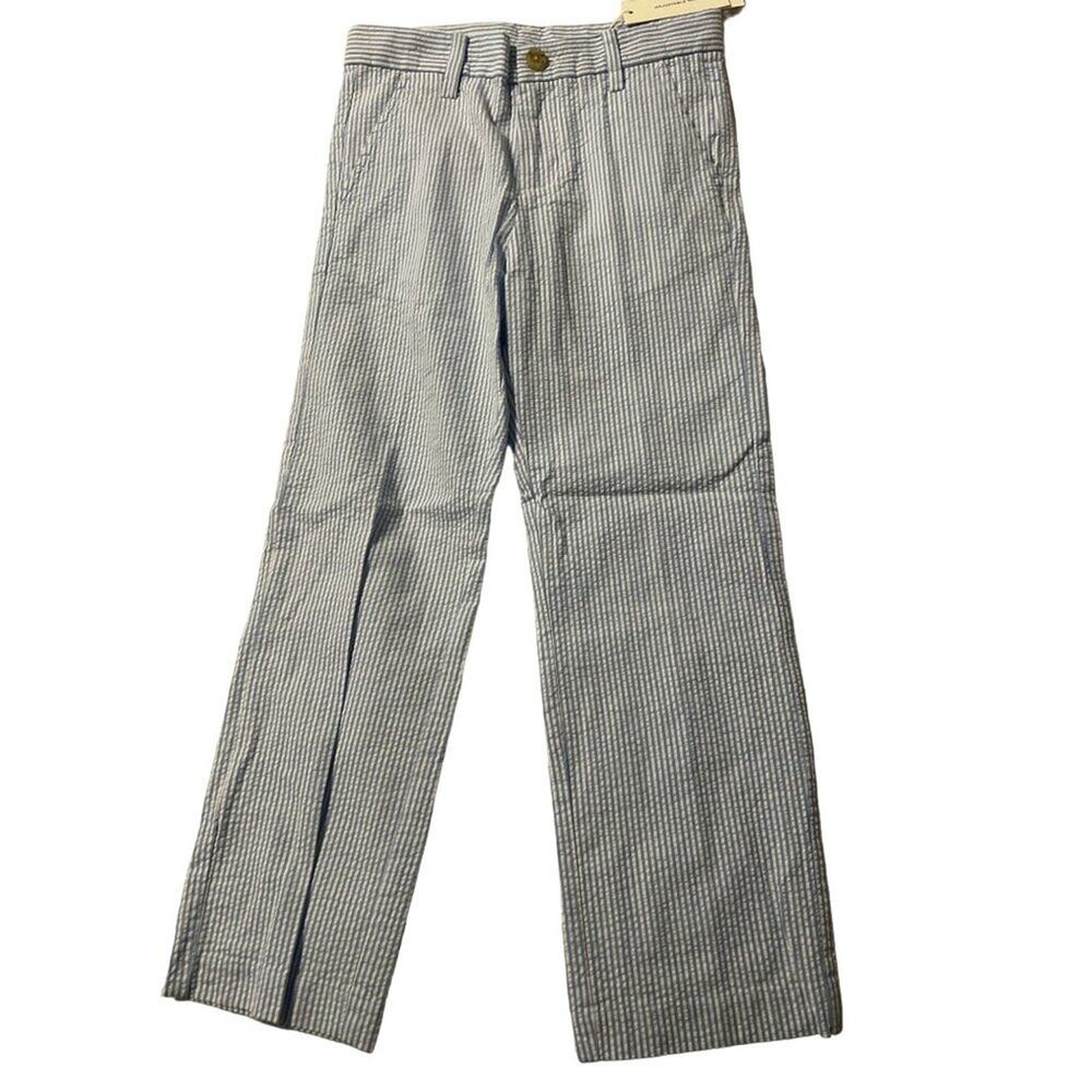 Janie and Jack Seersucker Pants Boys Size 6 Blue & White Adjustable Waistband Ne